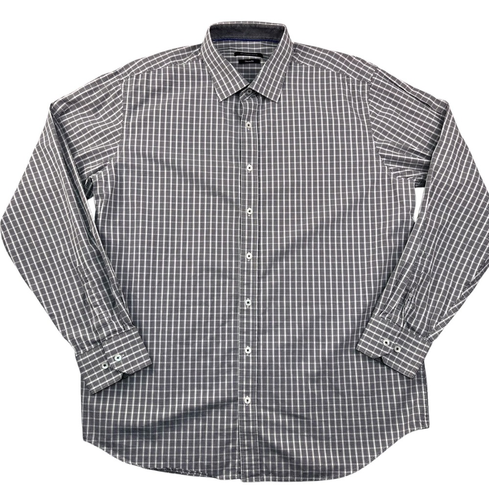 BUGATCHI Classic Fit Plaid Dress Shirt Mens Long‎ Sleeve Button Up Size Large